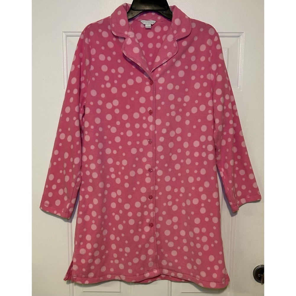 Charter Club Intimates Sz L‎ Pink Polka Dots Gown/ Lounge DressLong Sleeve